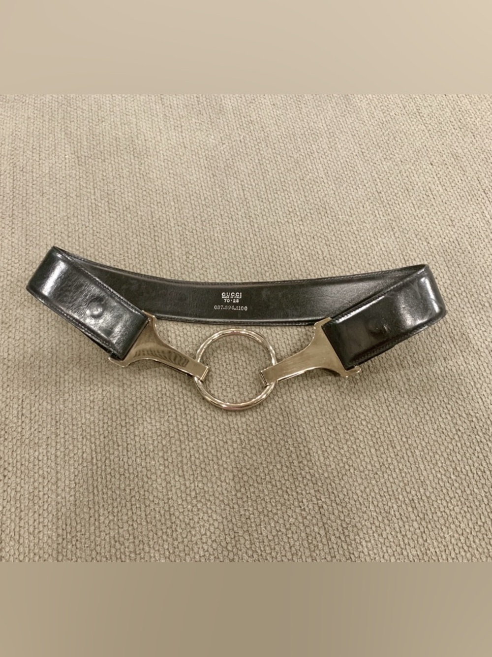 Gucci Black Leather Belt with Silver Horse-bit Buckle